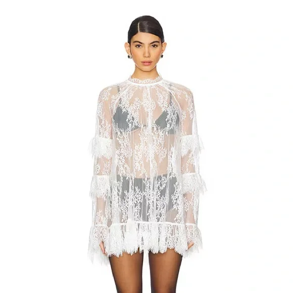 chinese dress ladies STONE TRIM LACE DRAPED MINI DRESS – Fardaofficial main image 0
